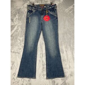 Mudd Jeans Women's Size 11 Flare Leg Blue Denim Distressed Cotton Spandex NEW